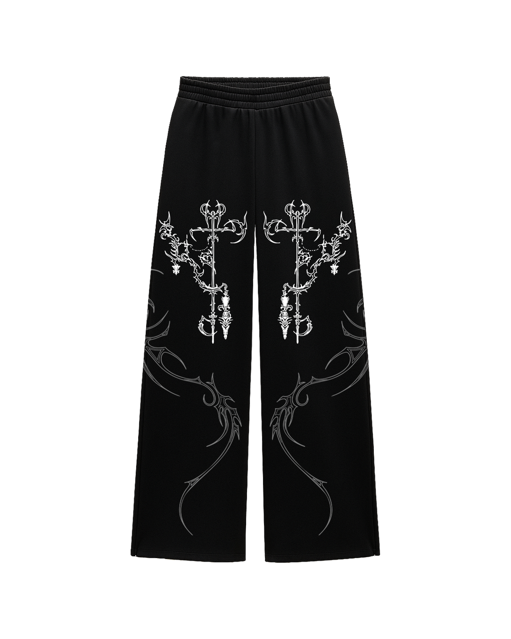 Engrave Black Unisex Straight Fit Baggy Pants