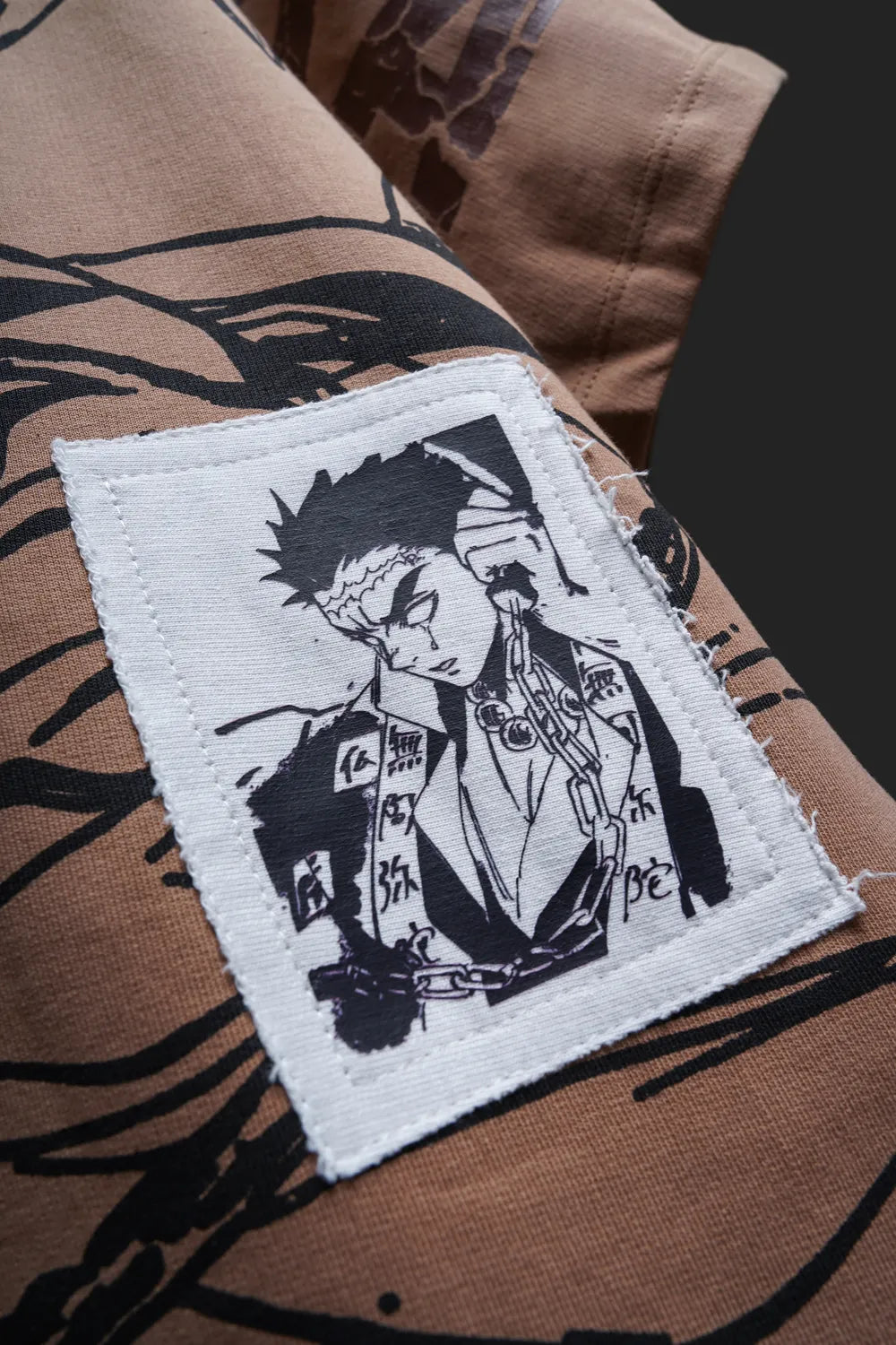 Pillar Of Stone - Anime oversized tshirt with Patchwork (Beige)